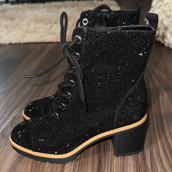 INC International Concepts Black Sparkle Lace-Up Boots - Picture 4 of 6